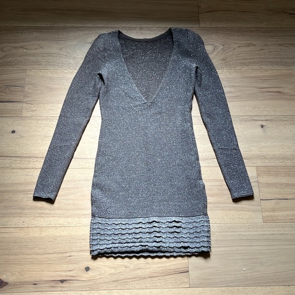MODA INTERNATIONAL | metallic open back sweater mini dress, size XS - Picture 2 of 5